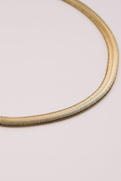 Wide Snake Chain Necklace | Herringbone Gold & Stainless Steel | Janna Conner