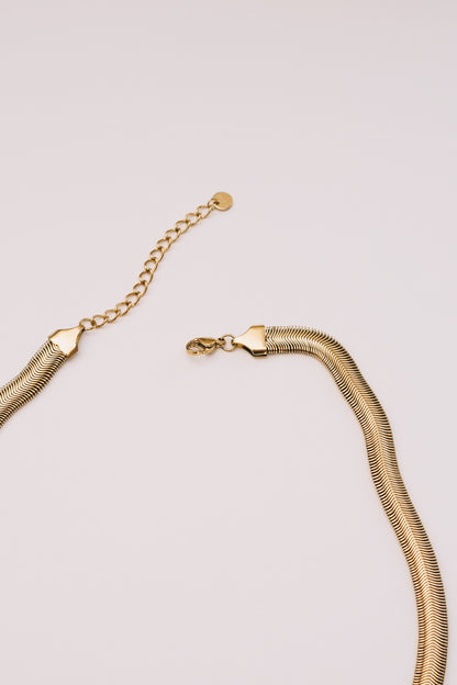 Wide Snake Chain Necklace | Herringbone Gold & Stainless Steel | Janna Conner