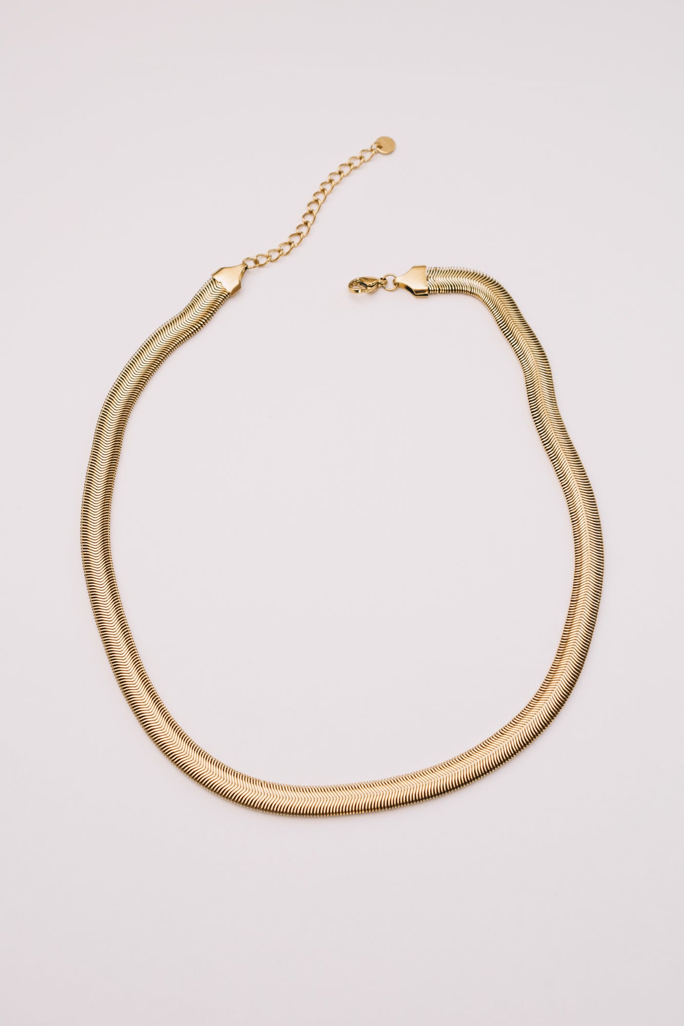 Wide Snake Chain Necklace | Herringbone Gold & Stainless Steel | Janna Conner