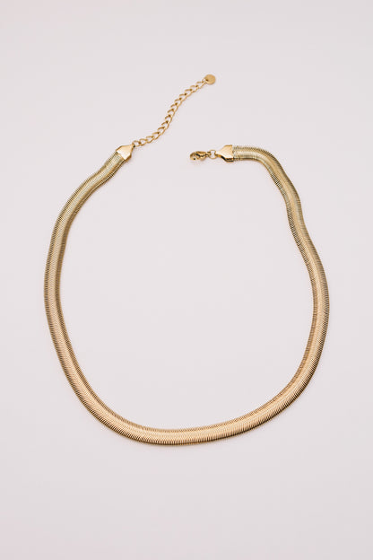 Wide Snake Chain Necklace | Herringbone Gold & Stainless Steel | Janna Conner