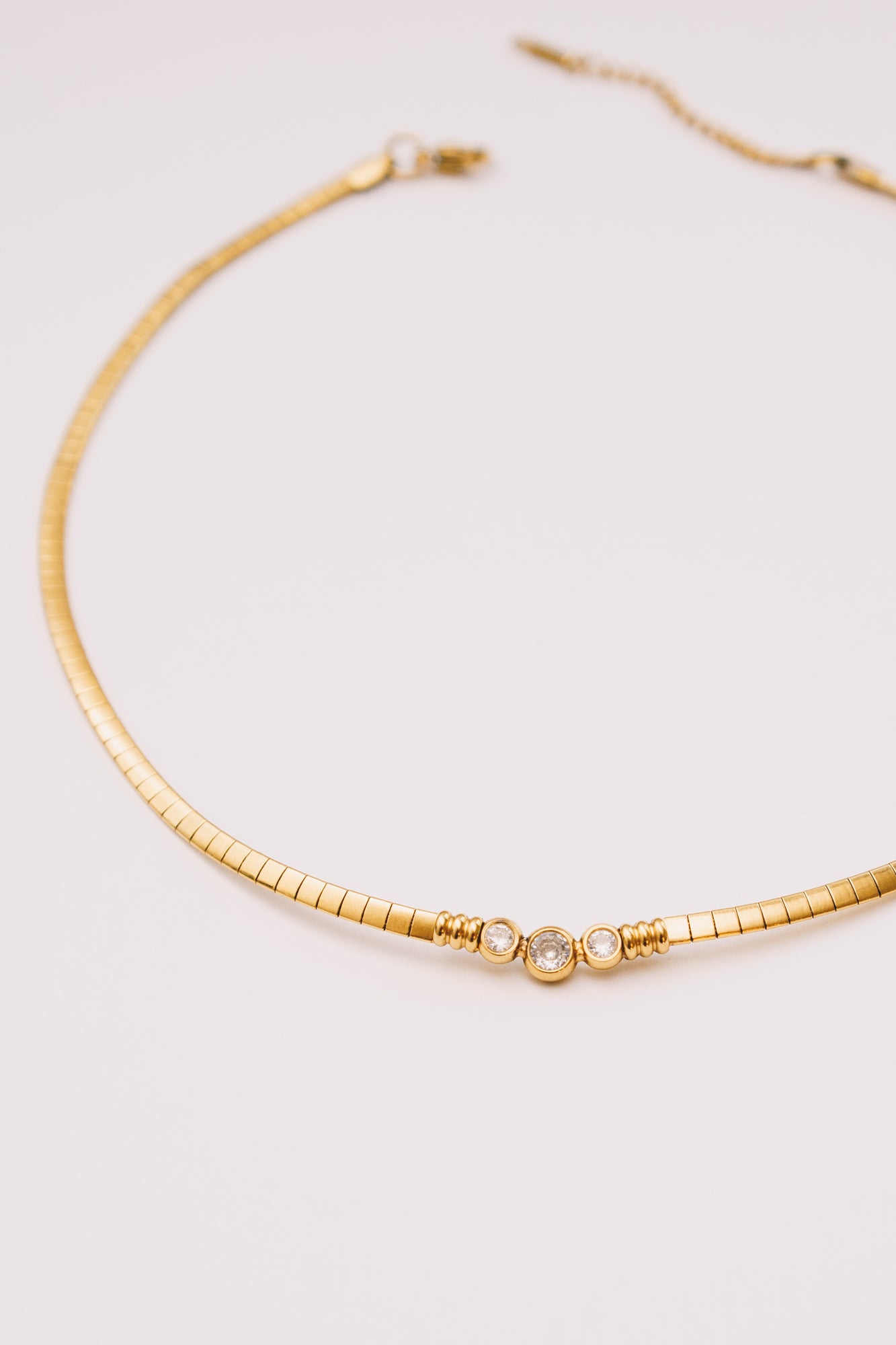 Solin Crystal Omega Necklace | Bezel Set CZ | Gold & Steel | Janna Conner