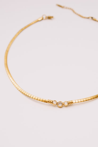 Solin Crystal Omega Necklace | Bezel Set CZ | Gold & Steel | Janna Conner