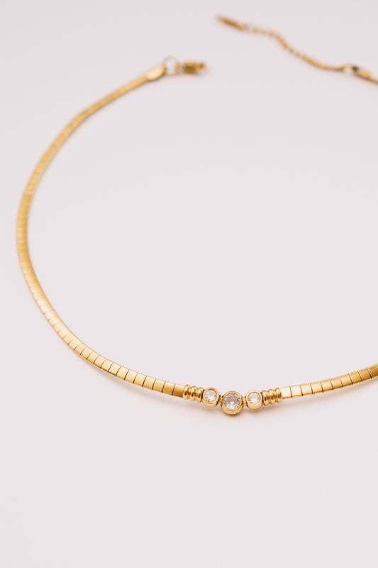 Solin Crystal Omega Necklace | Bezel Set CZ | Gold & Steel | Janna Conner