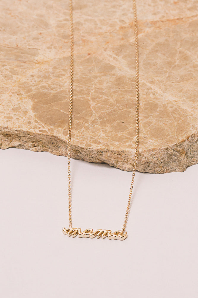 Petite Mama Script Necklace | .925 Silver and 14K Gold