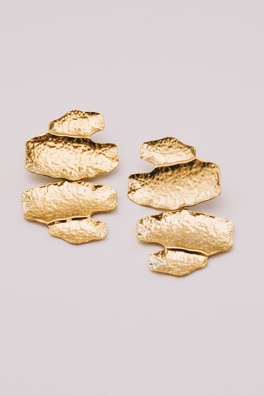 Strata Statement Earrings | Hammered Gold & Steel Drop Earrings | Janna Conner