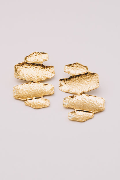 Strata Statement Earrings | Hammered Gold & Steel Drop Earrings | Janna Conner