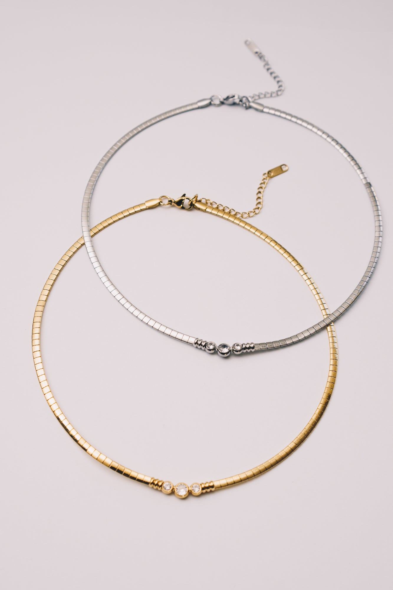 Solin Crystal Omega Necklace | Bezel Set CZ | Gold & Steel | Janna Conner