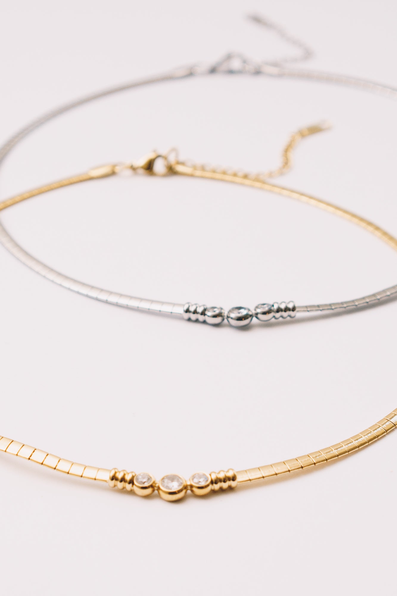 Solin Crystal Omega Necklace | Bezel Set CZ | Gold & Steel | Janna Conner