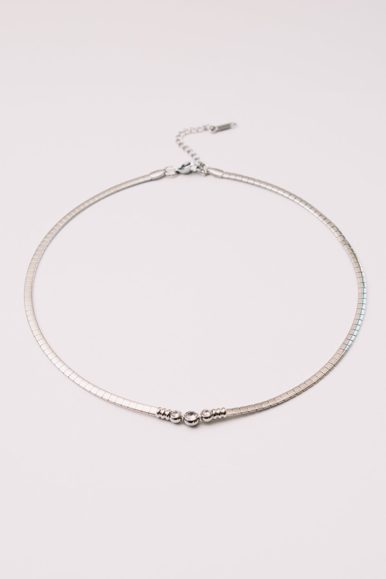 Solin Crystal Omega Necklace | Bezel Set CZ | Gold & Steel | Janna Conner