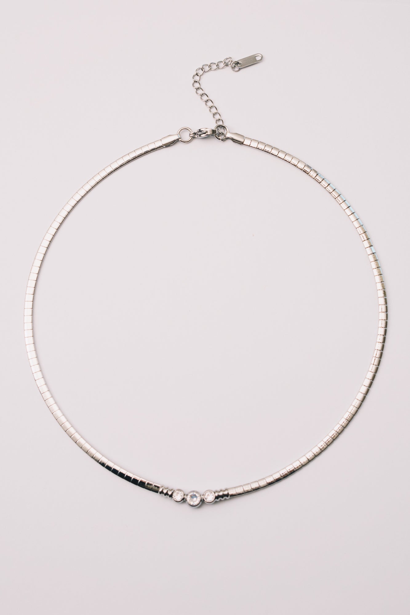 Solin Crystal Omega Necklace | Bezel Set CZ | Gold & Steel | Janna Conner