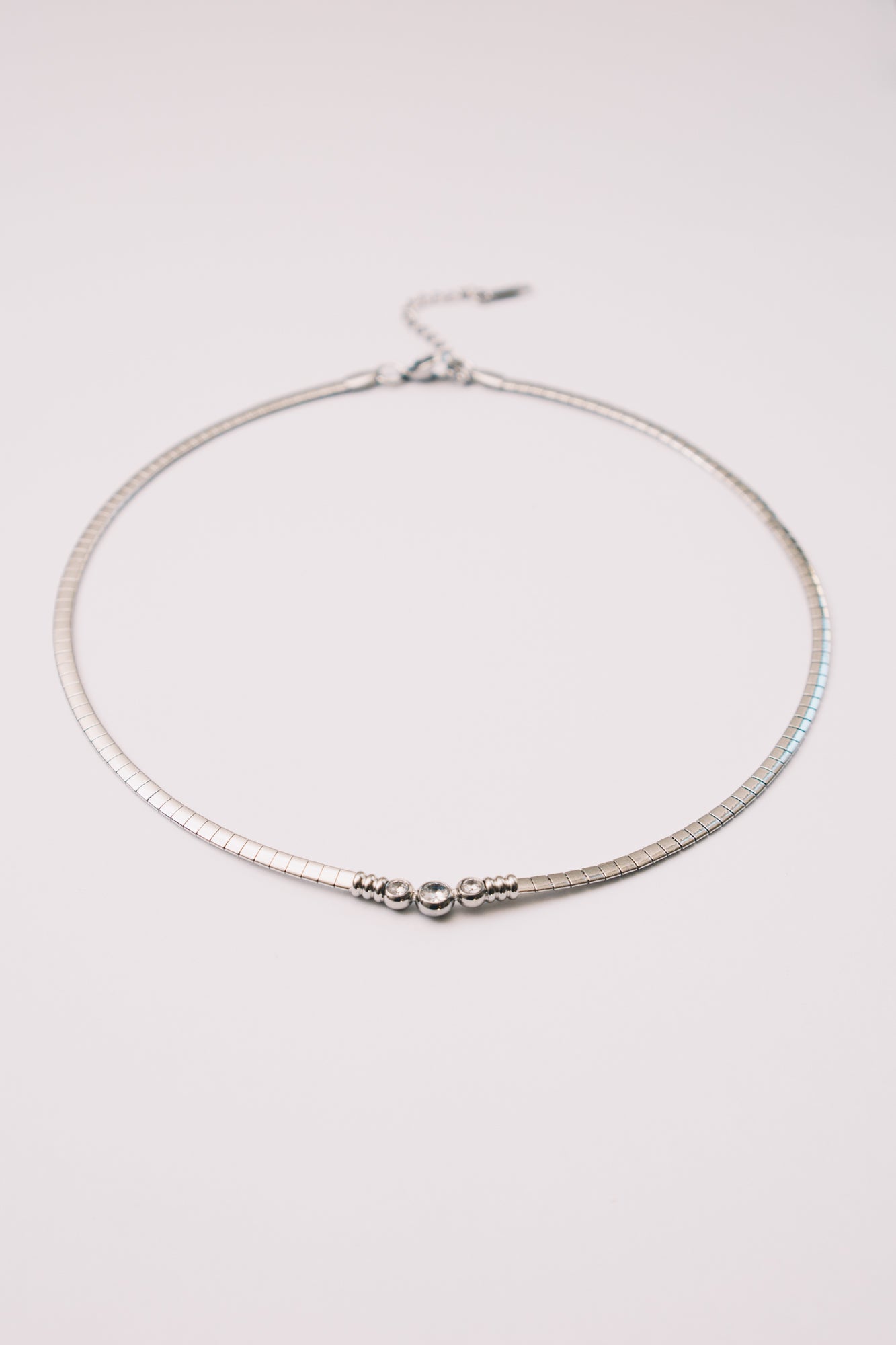 Solin Crystal Omega Necklace | Bezel Set CZ | Gold & Steel | Janna Conner