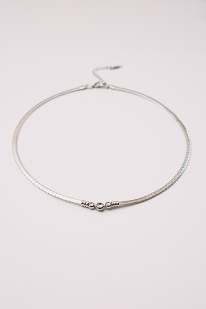 Solin Crystal Omega Necklace | Bezel Set CZ | Gold & Steel | Janna Conner