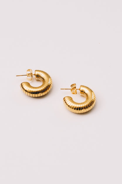 Cannelé Ribbed Hoop Earrings | 20mm Gold Plated Stainless Steel | Janna Conner