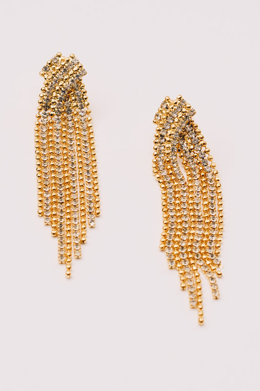 Cascade Crystal Fringe Earrings | Gold CZ Statement Earrings | Janna Conner