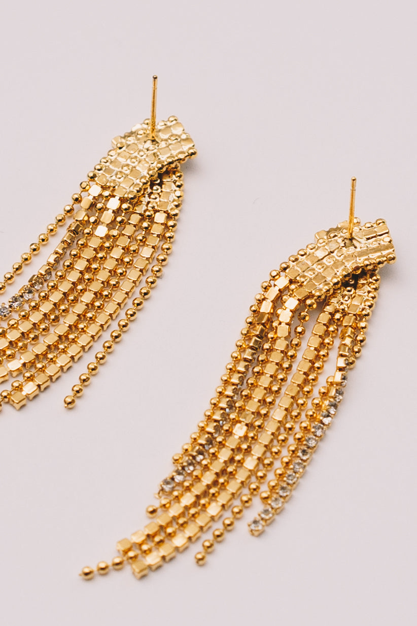 Cascade Crystal Fringe Earrings | Gold CZ Statement Earrings | Janna Conner