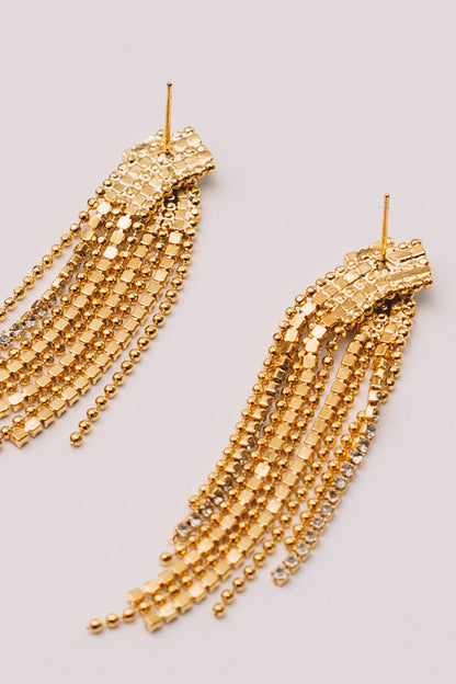 Cascade Crystal Fringe Earrings | Gold CZ Statement Earrings | Janna Conner