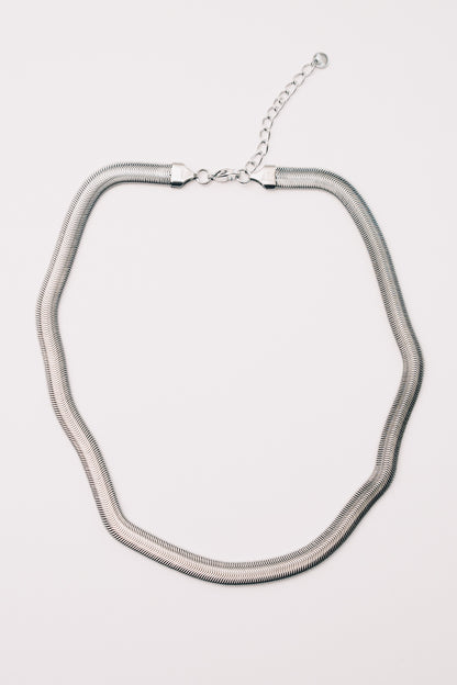 Wide Snake Chain Necklace | Herringbone Gold & Stainless Steel | Janna Conner