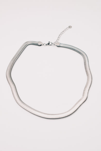 Wide Snake Chain Necklace | Herringbone Gold & Stainless Steel | Janna Conner