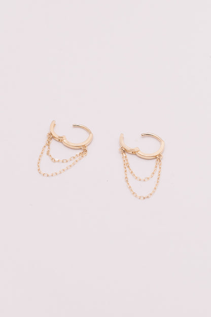 Tassel Huggie Hoop Chain Earrings | 9K Yellow Gold