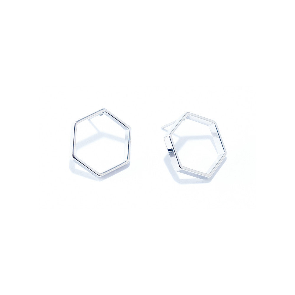silver cutout hexagon stud earrings