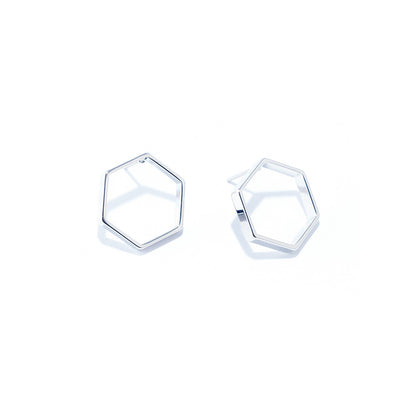 silver cutout hexagon stud earrings