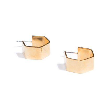 gold pentagon shaped hoop earrings