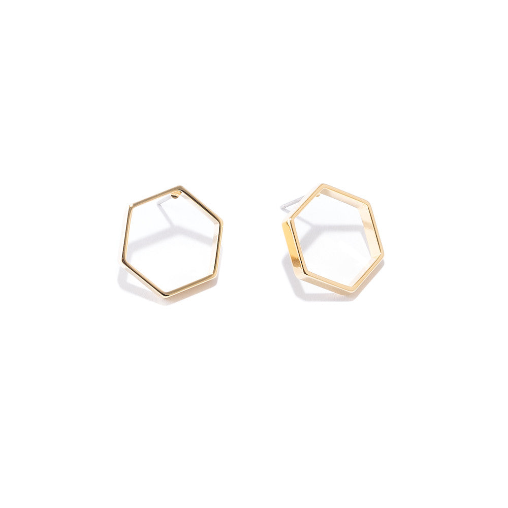 gold hexagon earrings