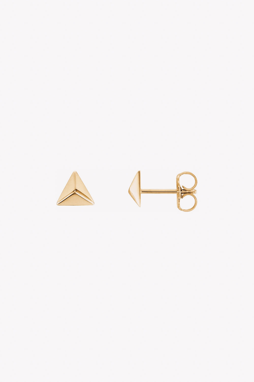 14k gold triangle pyramid stud earrings side view