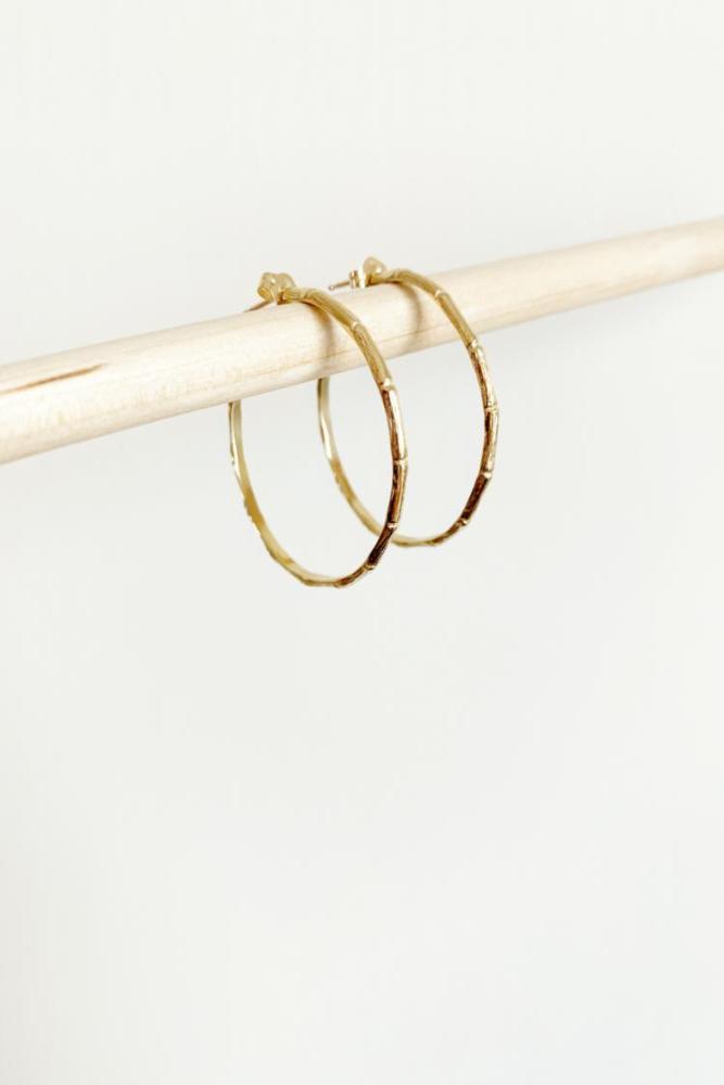 thin gold medium bamboo hoop earrings 