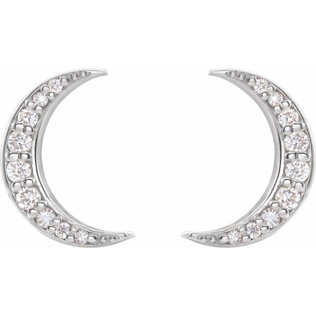 Diamond Crescent Moon Stud Earrings | 14k Gold