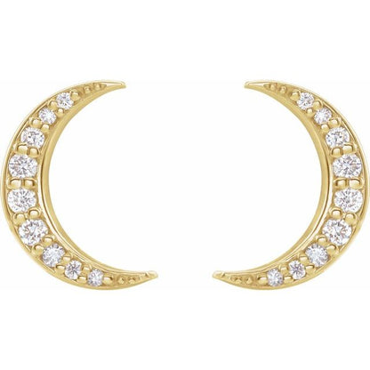 Diamond Crescent Moon Stud Earrings | 14k Gold