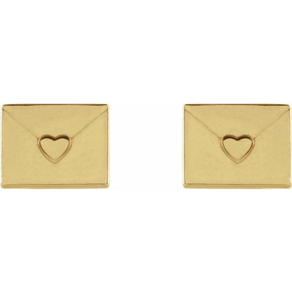 gold heart envelope stud earrings