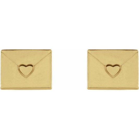gold heart envelope stud earrings