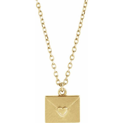 gold valentine heart envelope necklace