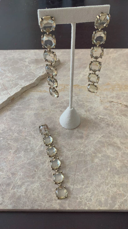 Xandie | Crystal Shoulder Duster Earrings | 18K Antique Gold Plating