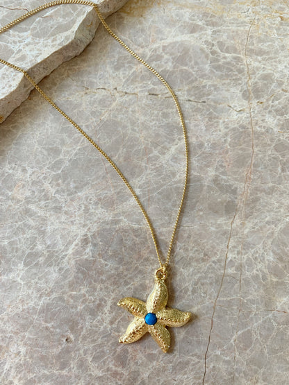 starfish charm necklace with turquoise cabochon