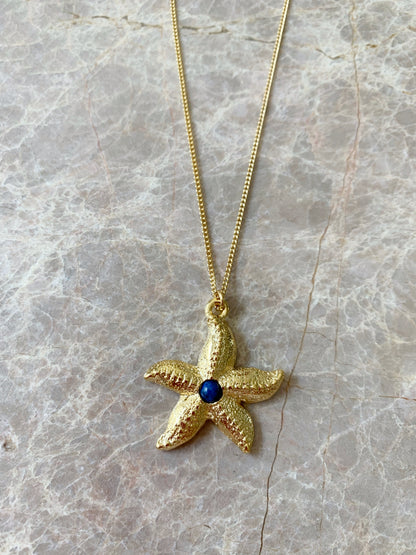 starfish charm necklace with lapis cabochon