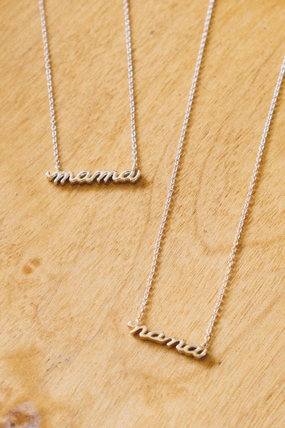 mama and nana nameplate necklaces