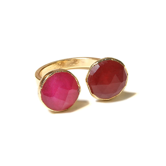 pink and red circle stone open ring