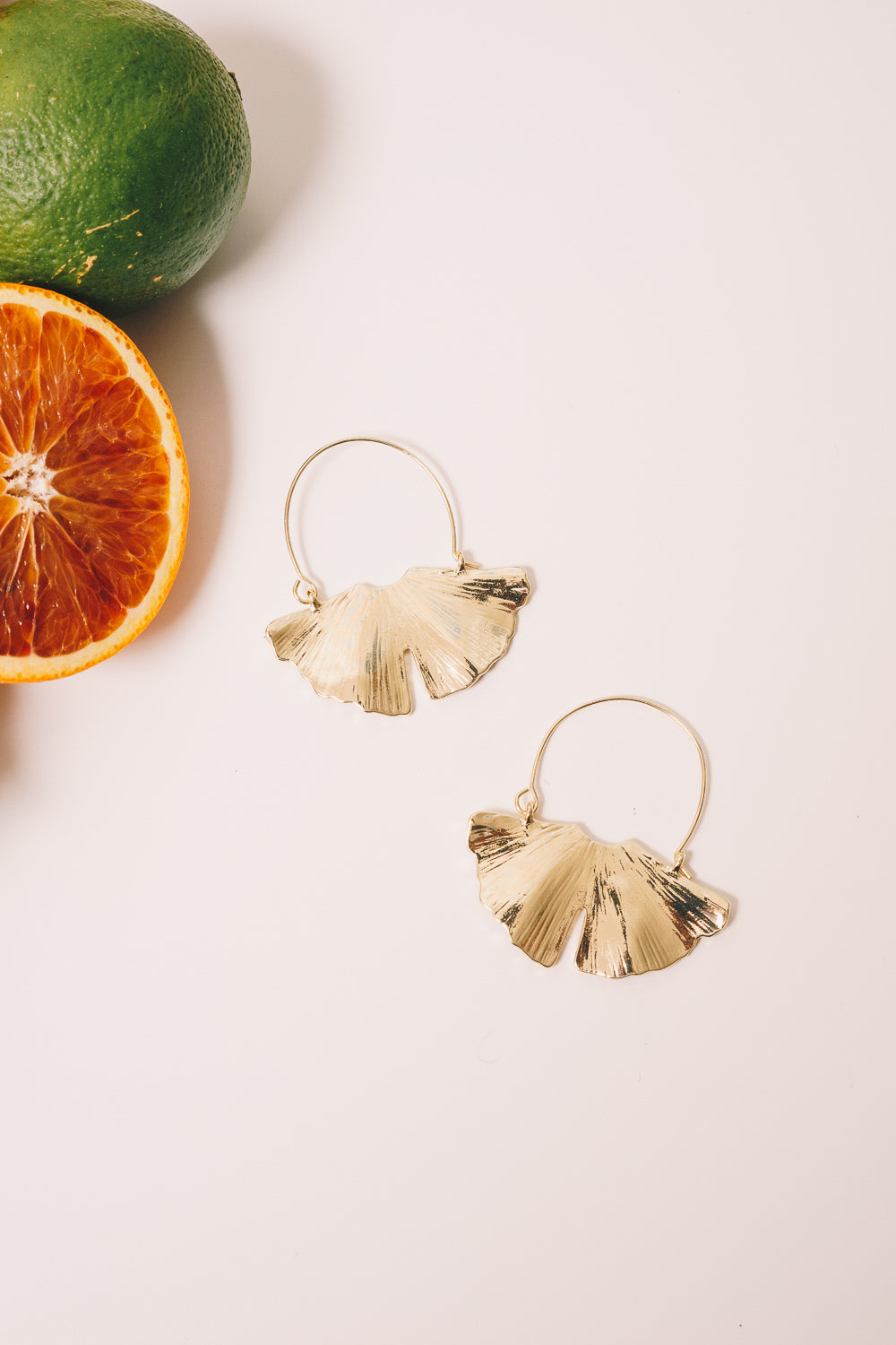 gold gingko hoop earrings