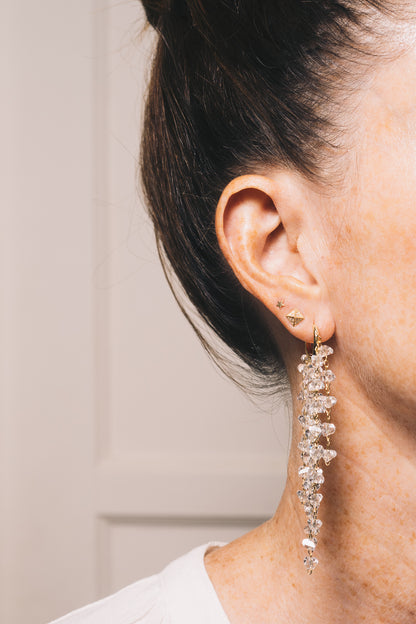 crystal statement earrings on model closeup