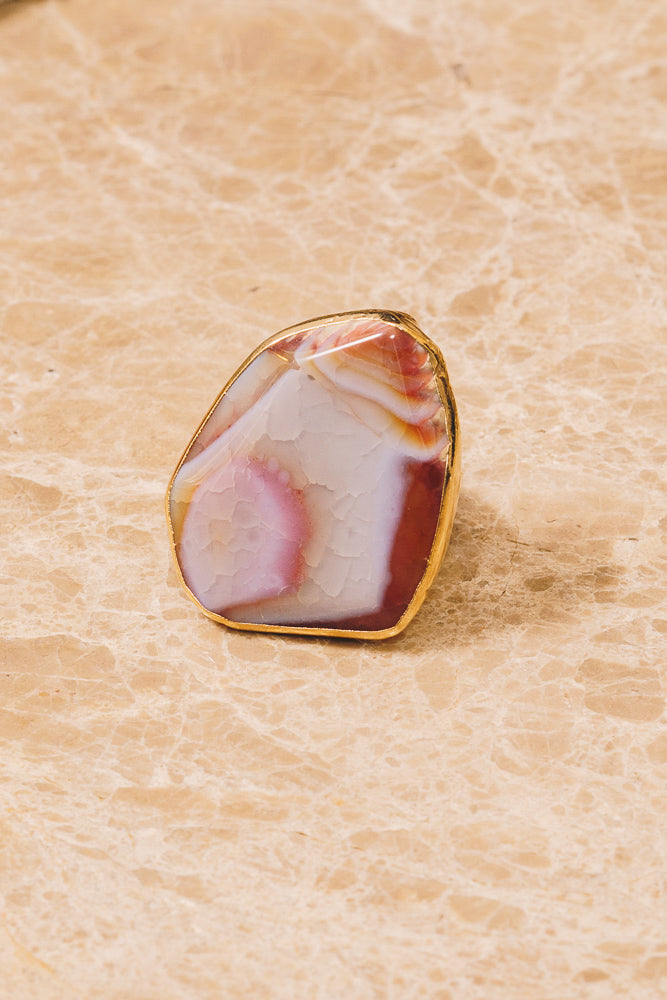 Pink Fire Agate Cocktail Ring | 18k Gold Plating