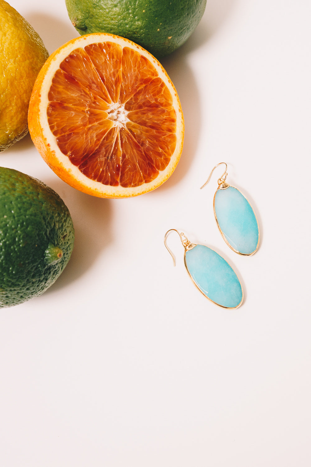 turquoise jade dangle earrings with citrus