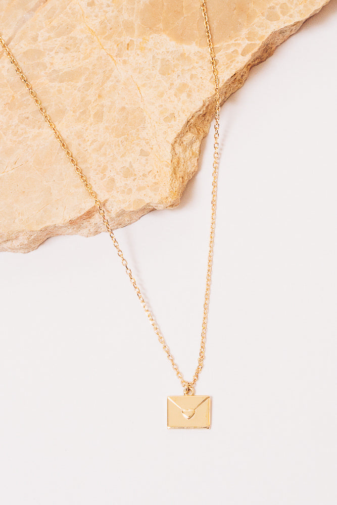 14k gold heart envelope charm necklace
