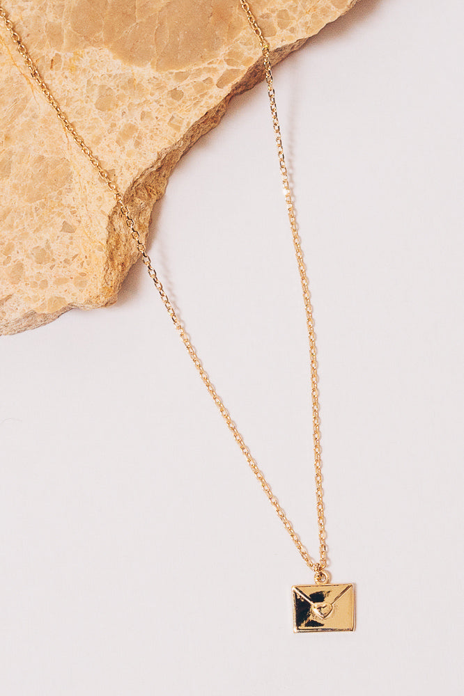 gold heart envelope charm necklace