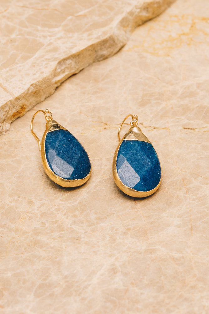 blue jade gemstone teardrop earrings