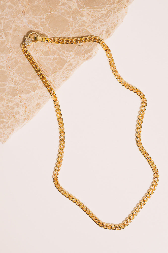 gold curb chain necklace with diamanté clasps