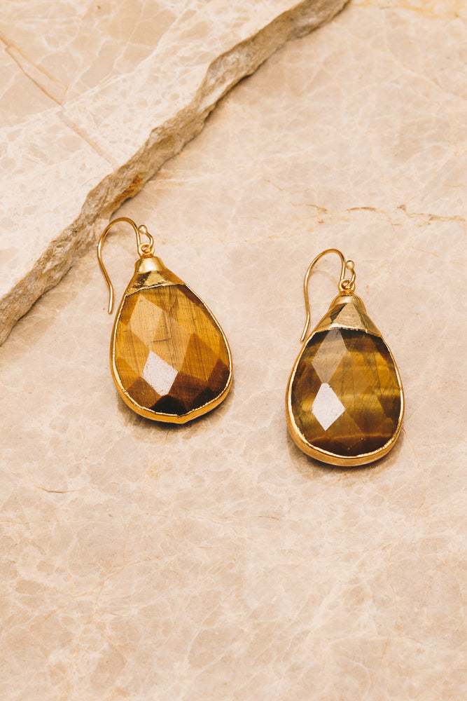 tiger eye gemstone teardrop earrings