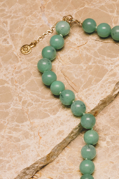 beaded chrysoprase silk strung necklace with clasp