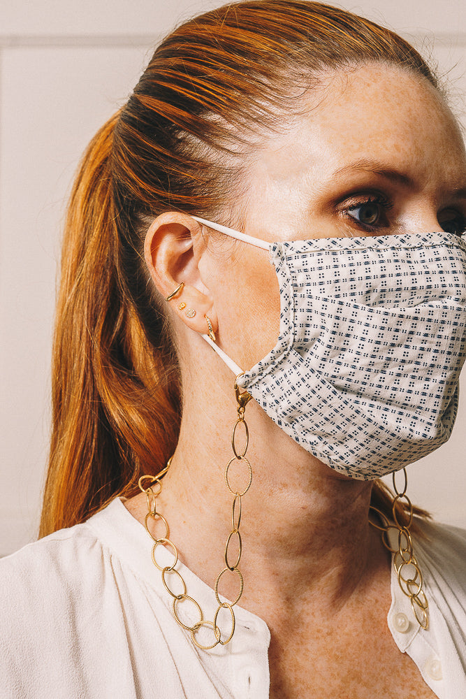 gold rope chain mask holder on model